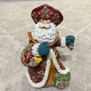 Festive Gingerbread Santa Claus Figurine - Red and Green